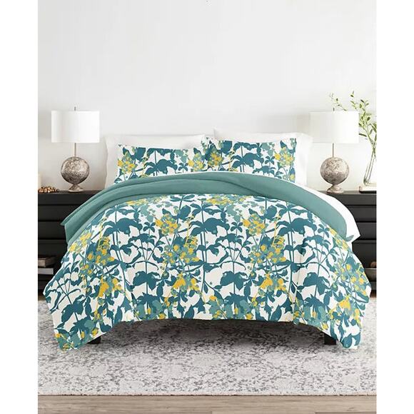 I Enjoy Reversible Patterned 3 Piece Duvet Cover Set King / Cal Teal - Picture 1 of 14